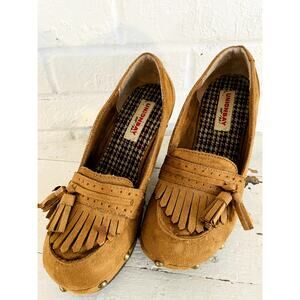 Vintage Unionbay Tan Suede Kiltie Loafers Chunky Heel 90s Y2K Women’s 7